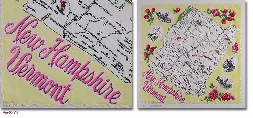 Vintage State Hanky for New Hampshire and Vermont