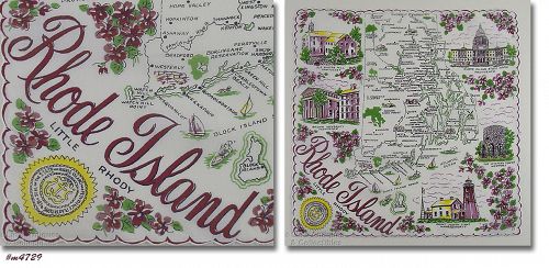 VINTAGE STATE SOUVENIR HANKY FOR RHODE ISLAND LITTLE RHODY