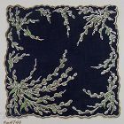 VINTAGE BLACK HANDKERCHIEF WITH SPRAYS OF PUSSY WILLOWS