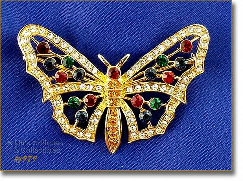 Eisenberg Ice Signed Butterfly Pin Gold Tone