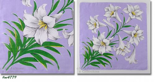 Vintage Easter Hanky White Lilies