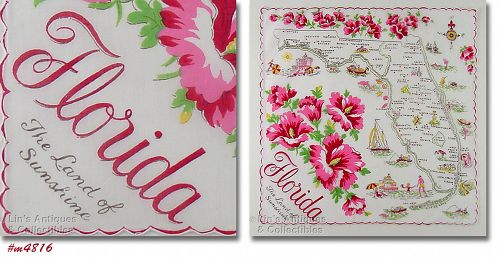 Vintage Souvenir Hanky for Floriday The Sunshine State