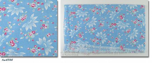 Vintage Blue Feed Sack White Daisies and Pink Roses