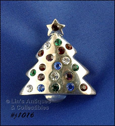 Signed Eisenberg Ice Stubby Christmas Tree Pin Silver Tone