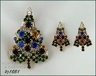 Signed Eisenberg Ice Candle Tree Pin and Earrings Pierced