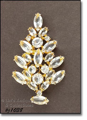 Eisenberg Ice Signed Christmas Tree Pin Gold Tone Clear Rhinestones