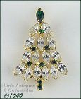 Signed Eisenberg Ice Christmas Tree Pin Clear and Green Rhinestones