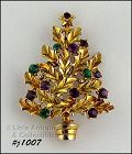 EISENBERG ICE HOLLY CHRISTMAS TREE PIN GOLD TONE WITH RHINESTONES