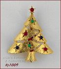 Signed Eisenberg Ice Christmas Tree Pin Gold Tone with Cabochons