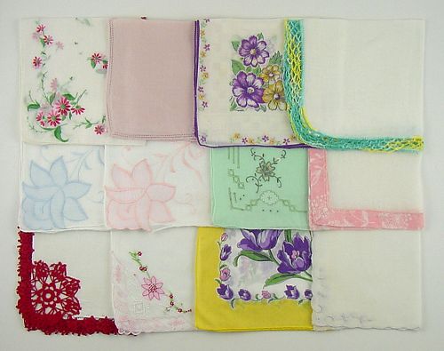 Vintage Handkerchief Lot One Dozen Hankies