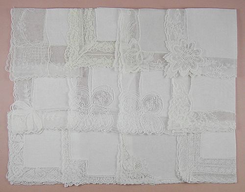 Vintage Lace Edging Hanky Lot One Dozen White Wedding Handkerchiefs