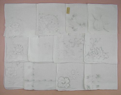 Vintage Hanky Lot One Dozen White Wedding Handkerchiefs