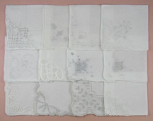 Vintage Hanky Lot One Dozen White Wedding Handkerchiefs