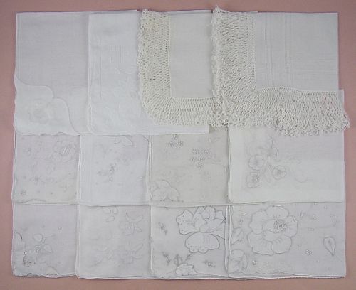 Vintage Hanky Lot One Dozen White Wedding Handkerchiefs