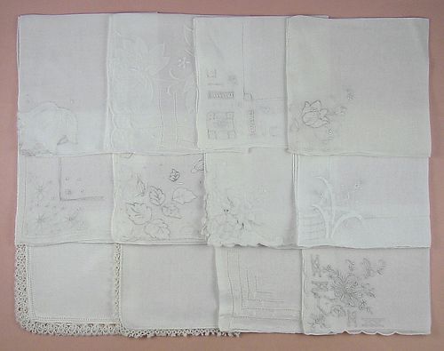 Vintage Hanky Lot One Dozen White Wedding Handkerchiefs