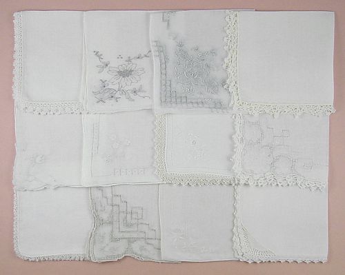 Vintage Hanky Lot One Dozen White Wedding Handkerchiefs