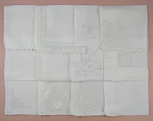 VINTAGE HANKY LOT OF ONE DOZEN WHITE WEDDING VINTAGE HANDKERCHIEFS