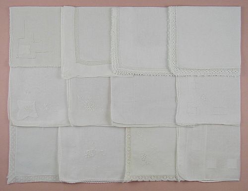 Vintage Hanky Lot One Dozen White Wedding Handkerchiefs