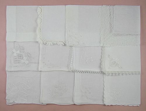 Vintage Hanky Lot One Dozen White Wedding Handkerchiefs