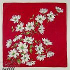 Vintage Hanky Red with White Dogwood Blooms