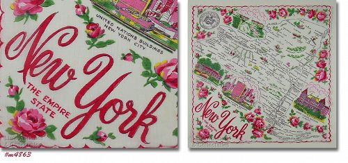VINTAGE STATE SOUVENIR HANKY FOR NEW YORK THE EMPIRE STATE