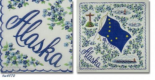 Vintage State Souvenir Hanky Alaska