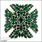 Signed Eisenberg Maltese Cross Pin Emerald Green Rhinestones