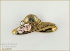 Unmarked 1928 Hat Shaped Pin with Pink Rose