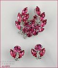Eisenberg Ice Signed Pin and Earrings Pink and Clear Rhinestones