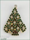 Signed Eisenberg Ice Christmas Tree Pin Clear and Green Rhinestones