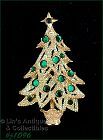 Signed Eisenberg Ice Christmas Tree Pin White Glitter Green Rhinestone