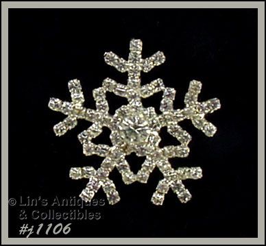 Signed Eisenberg Ice Snowflake Pin Clear Rhinestones