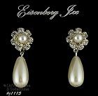 Eisenberg Ice Earrings Clear Rhinestones Faux Pearl