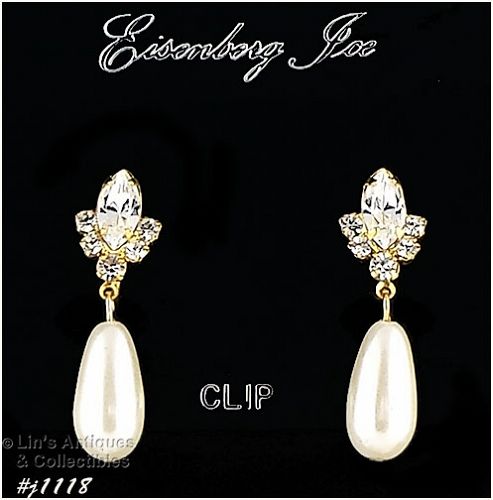 Eisenberg Ice Earrings Rhinestones and Faux Pearls