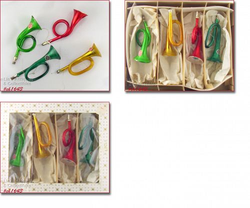 Vintage Western Germany Christmas Ornaments Musical Horn Shapes