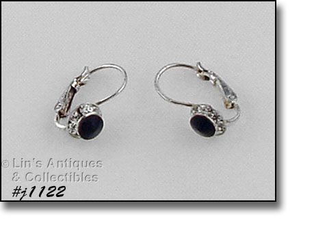 Eisenberg Ice Pierced Earrings Halo Style Silver Tone Black Rhinestone