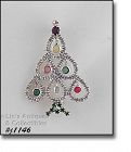 Eisenberg Ice Christmas Tree Pin Silver Tone Rhinestone Dangles