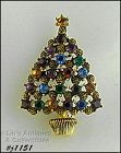 Signed Eisenberg Ice Christmas Tree Pin Multi Color Rhinestones