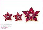 Signed Eisenberg Ice Red Poinsettia Pin and Pierced Earrings