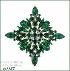 Signed Eisenberg Ice Emerald Green Rhinestone Diamond Shape Pin