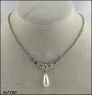 EISENBERG ICE CLEAR RHINESTONE NECKLACE WITH FAUX PEARL DANGLE