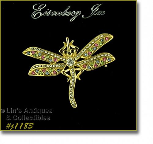 Eisenberg Ice Rhinestone Dragonfly Pin Brooch