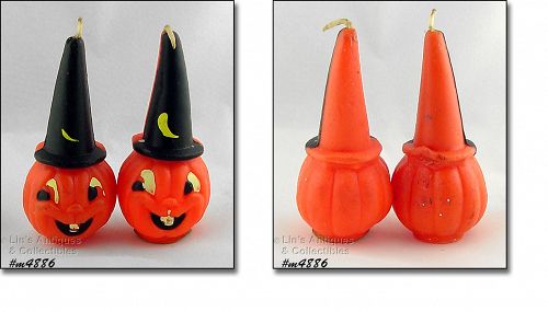 Vintage Gurley Candles Jack O Lanterns in Wizard Hats