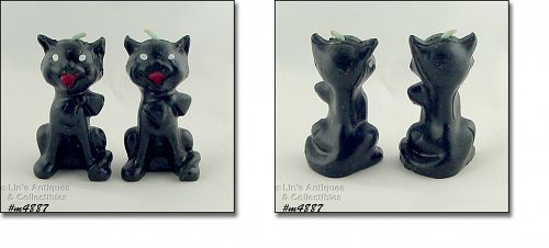 GURLEY TWO BLACK HALLOWEEN CATS VINTAGE CANDLES