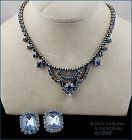 Vintage Rhinestone Necklace and Earrings Shades of Blue Silver Tone
