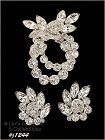 Signed Eisenberg Ice Clear Rhinesones Pin and Earrings Silver Tone
