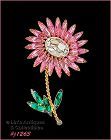 Signed Eisenberg Ice Pink Rhinestone Flower Shaped Pin