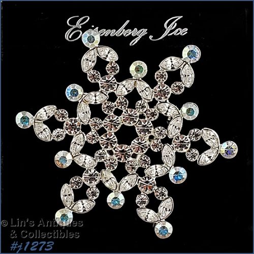 Signed Eisenberg Ice Rhinestone Snowflake Pin