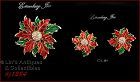 Eisenberg Ice Red and Green Poinsettia Pin and Earrings