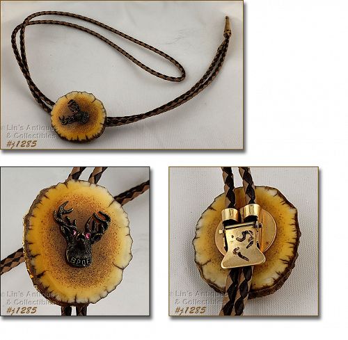 Leather Bolo Tie with Elk Head BPOE